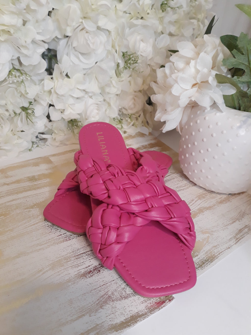 Fushia Pink Braided Leather Sandals