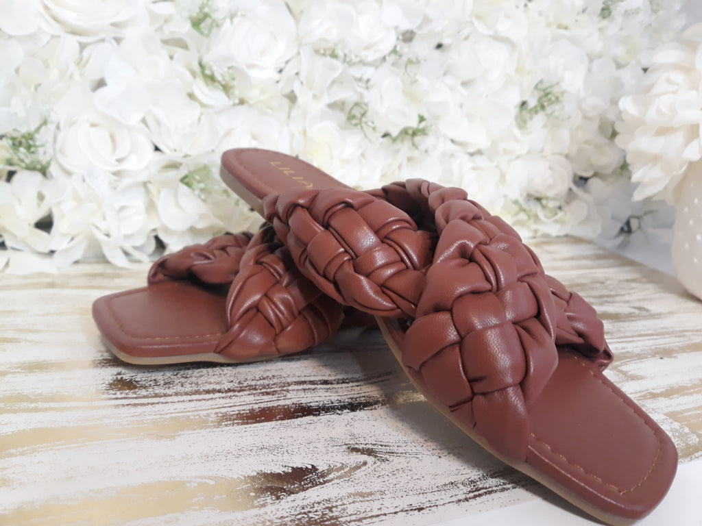 Brown Braided Leather Sandals